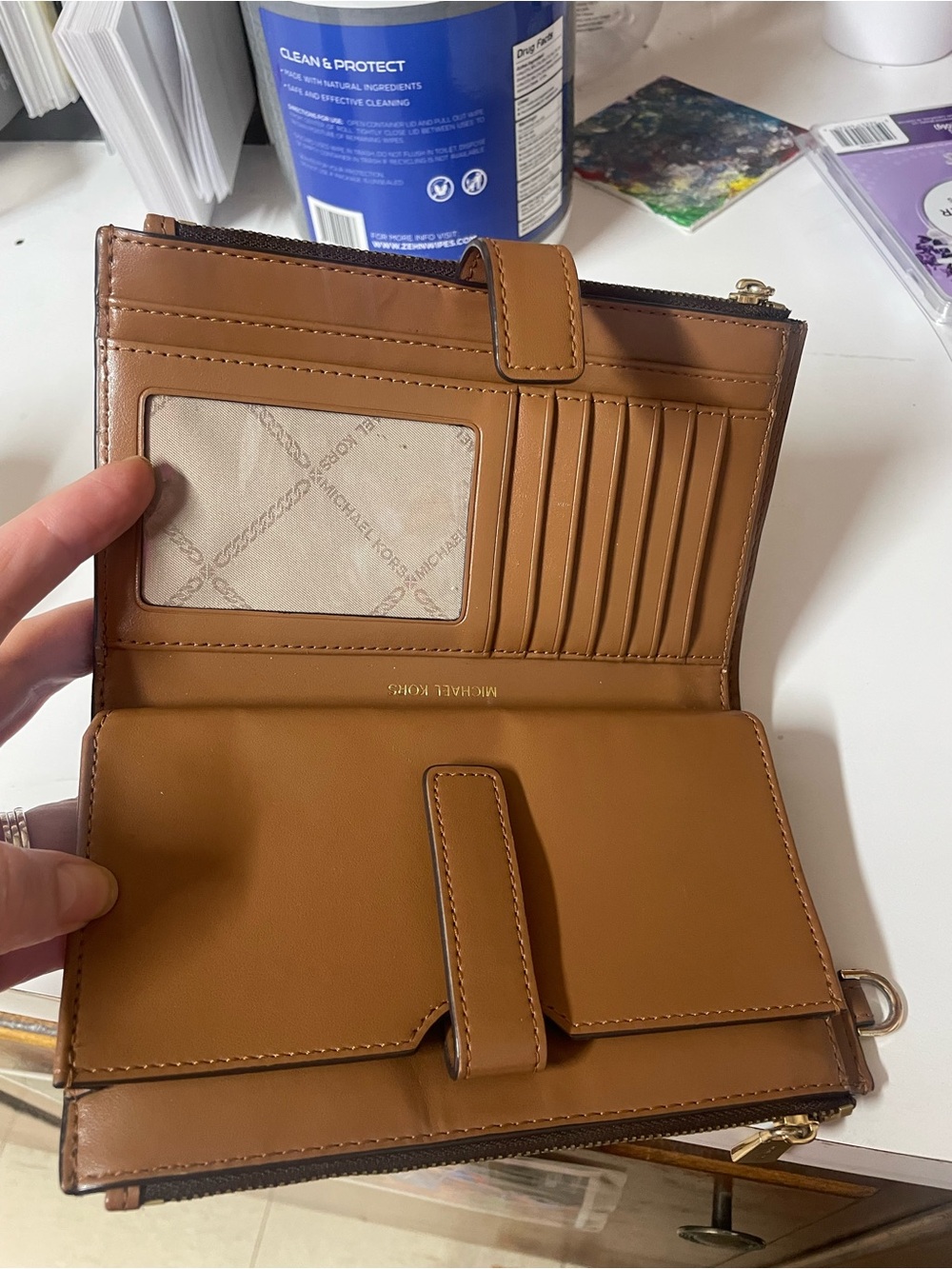 Michael Kors Brown Logo Yellow Taxi Cab Leather Wristlet - Picture 4 of 5